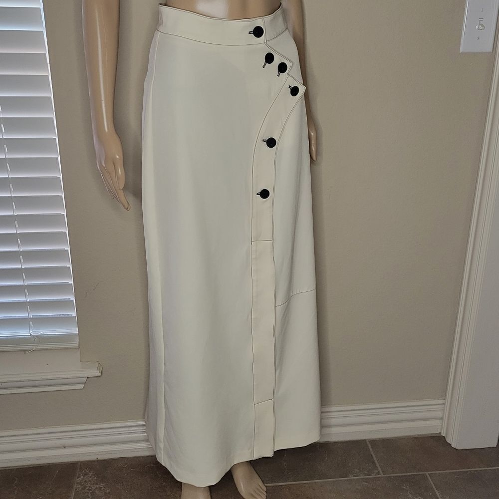Pashmina Women's Long ivory Skirt Buttons A-LIne Career Maxi Workwear - Picture 12 of 16